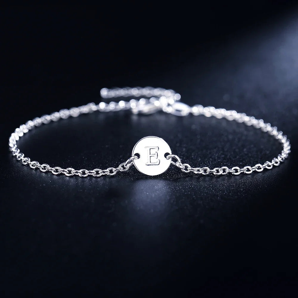 925 Sterling Silver Anklet for Men Women 26 Letters Alphabet Chain Bracelets Wedding Party Personality Jewelry Lady Gift 