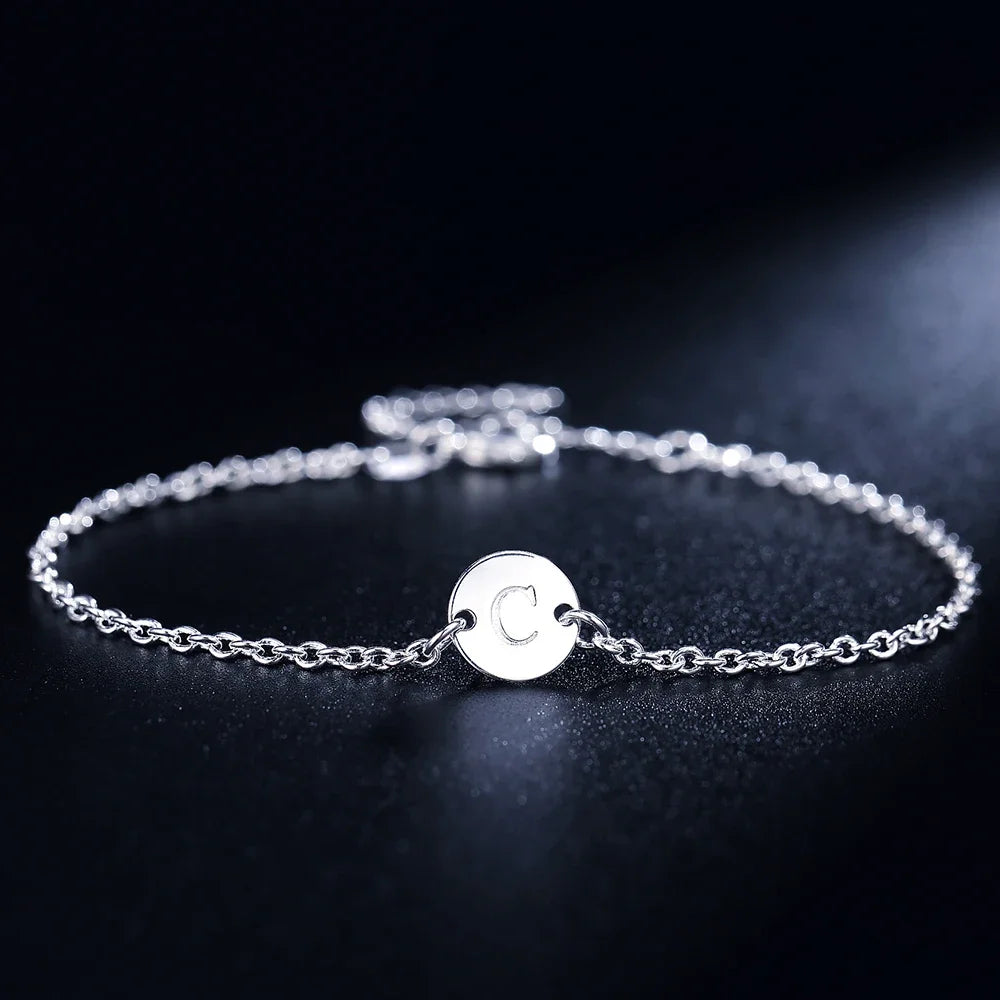 925 Sterling Silver Anklet for Men Women 26 Letters Alphabet Chain Bracelets Wedding Party Personality Jewelry Lady Gift 