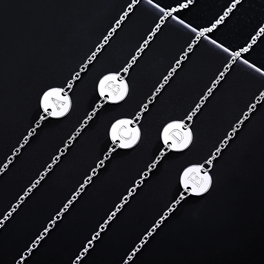 925 Sterling Silver Anklet for Men Women 26 Letters Alphabet Chain Bracelets Wedding Party Personality Jewelry Lady Gift 