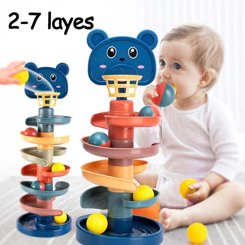 Track Rolling Ball Pile Tower for Babies, Early Educational Toy, Rotating Track, Stacking Toy for Kids, Gift, 2-7 Layers 
