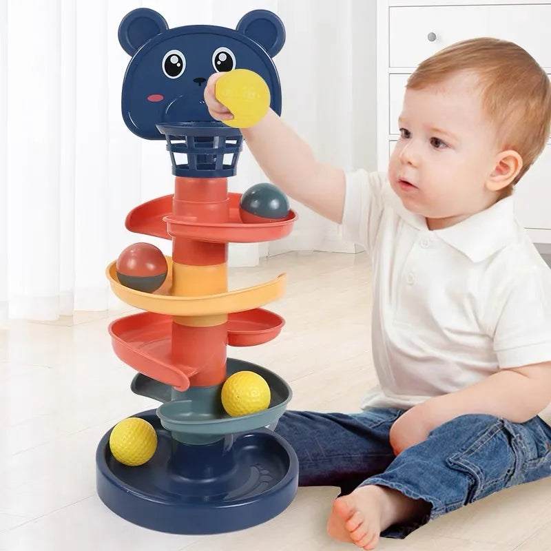 Track Rolling Ball Pile Tower for Babies, Early Educational Toy, Rotating Track, Stacking Toy for Kids, Gift, 2-7 Layers 