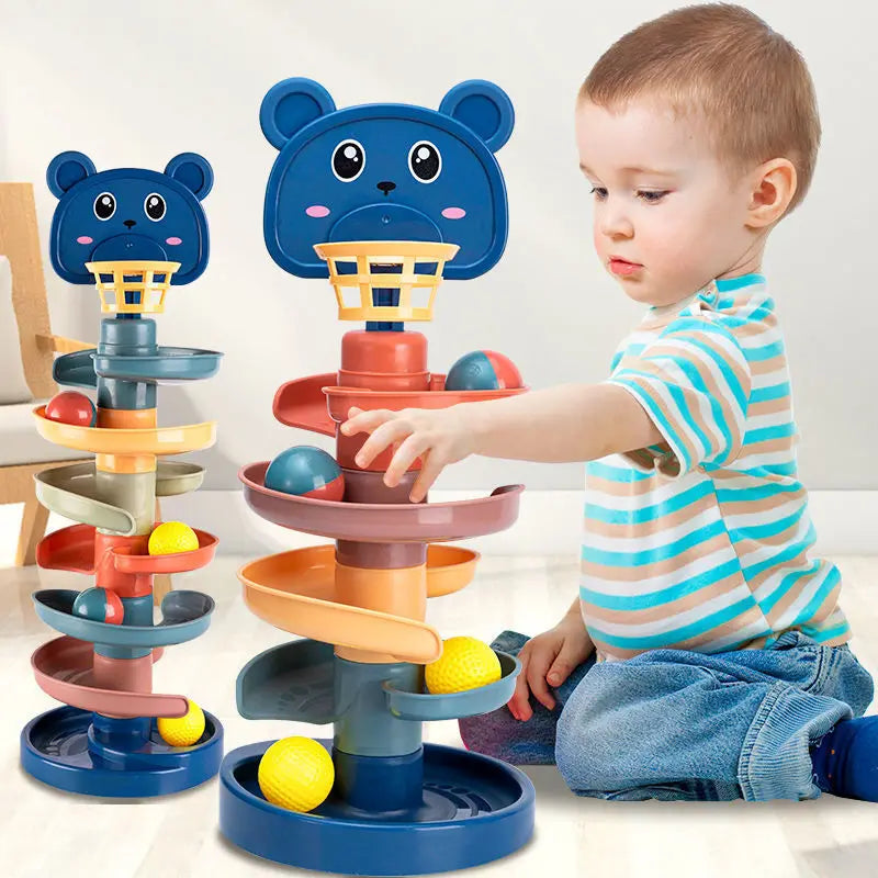 Track Rolling Ball Pile Tower for Babies, Early Educational Toy, Rotating Track, Stacking Toy for Kids, Gift, 2-7 Layers 