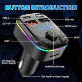 Bluetooth 5.0 Car FM Transmitter, Hands-Free, Dual USB, 3.1A Fast Charger, Ambient Light, Cigarette Lighter, Car Interior Accessories 