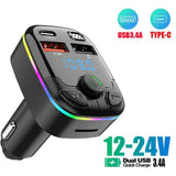 Bluetooth 5.0 Car FM Transmitter, Hands-Free, Dual USB, 3.1A Fast Charger, Ambient Light, Cigarette Lighter, Car Interior Accessories 
