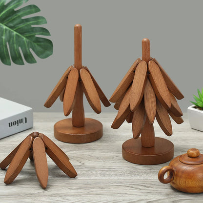 Tree Design Stand Wooden Trivets, Anti Scald, Heat Resistant Table Mat, Decorative Coaster, Wooden Placemats, Pot, 4Pcs 