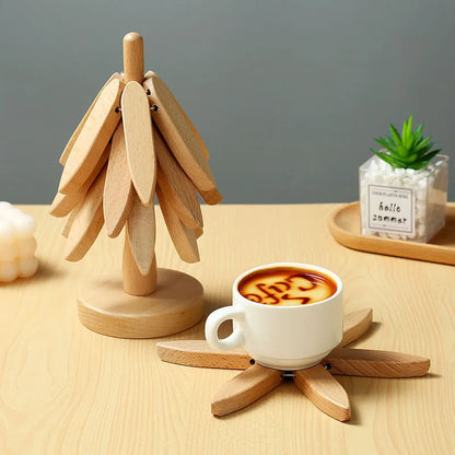 Tree Design Stand Wooden Trivets, Anti Scald, Heat Resistant Table Mat, Decorative Coaster, Wooden Placemats, Pot, 4Pcs 