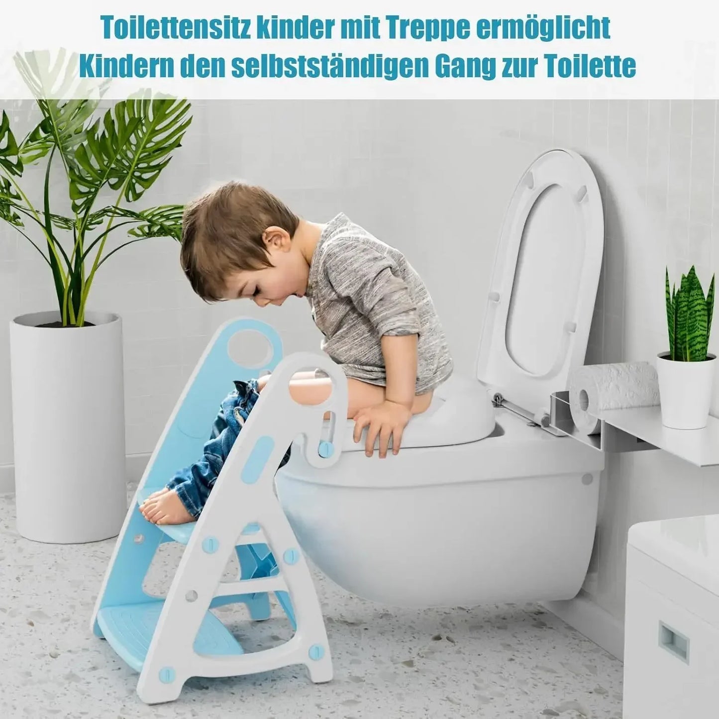 2 in 1 Toddler Toilet Trainer with Stairs Baby Toilet Seat Potty Trainer with PU Padding 