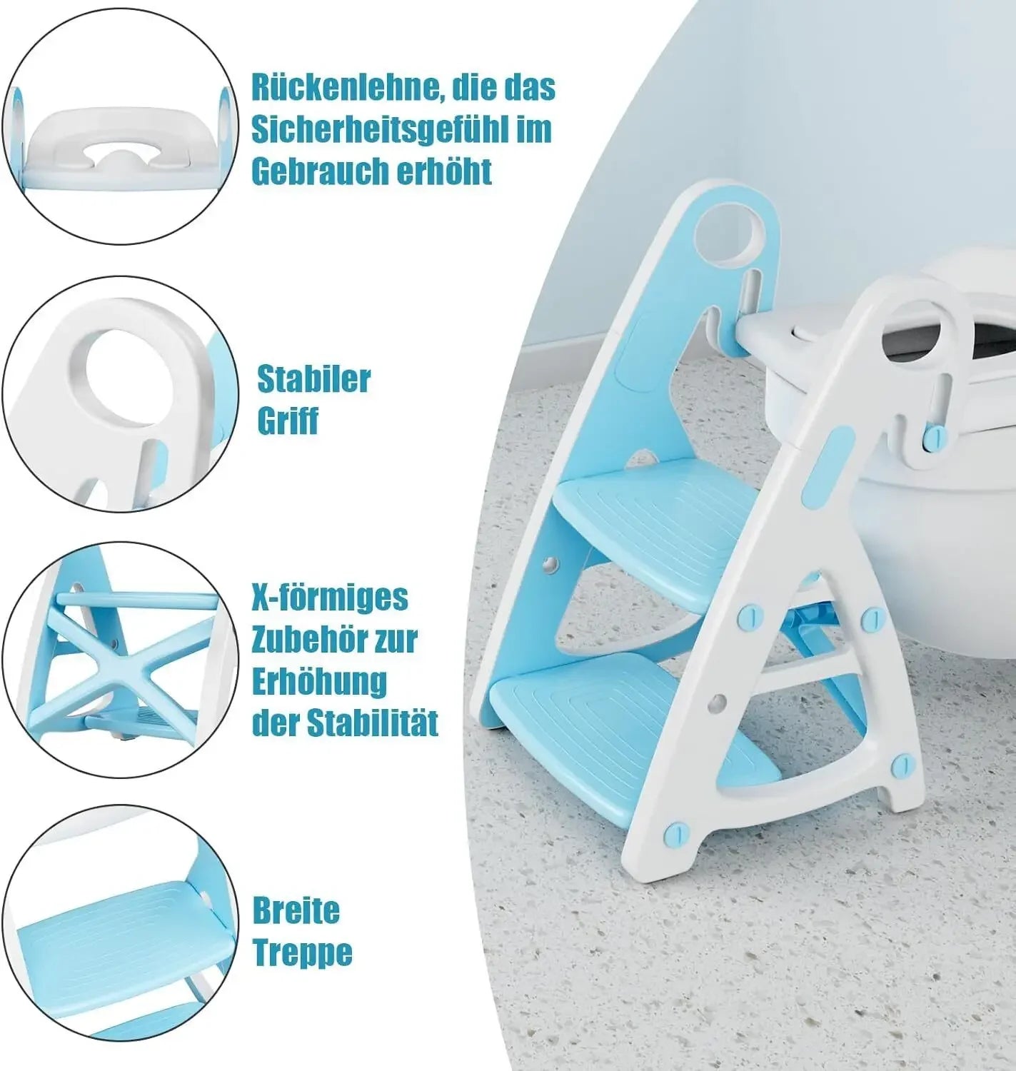 2 in 1 Toddler Toilet Trainer with Stairs Baby Toilet Seat Potty Trainer with PU Padding 