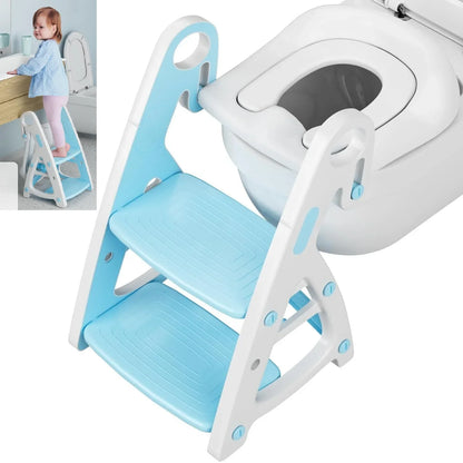 2 in 1 Toddler Toilet Trainer with Stairs Baby Toilet Seat Potty Trainer with PU Padding 