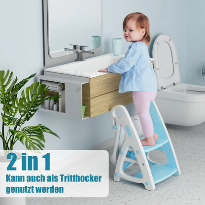 2 in 1 Toddler Toilet Trainer with Stairs Baby Toilet Seat Potty Trainer with PU Padding 