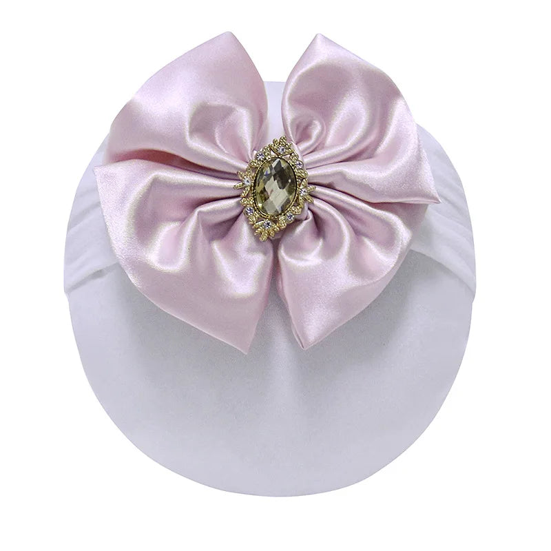 Turbante con lazo grande para recién nacido, diadema con lazo y diamantes de imitación, pañuelos para la cabeza 