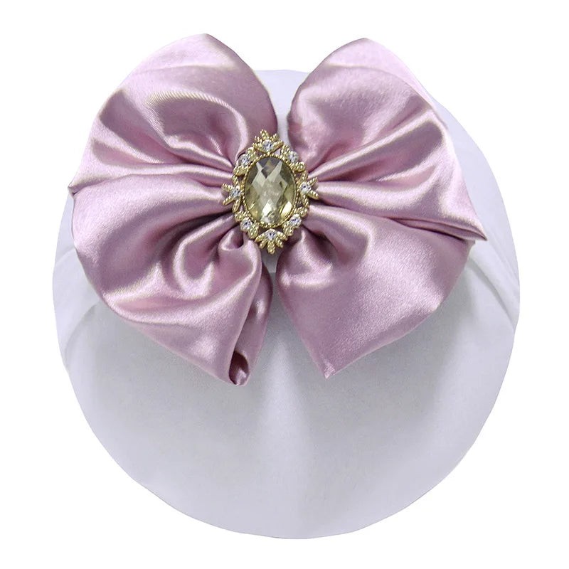 Turbante con lazo grande para recién nacido, diadema con lazo y diamantes de imitación, pañuelos para la cabeza 