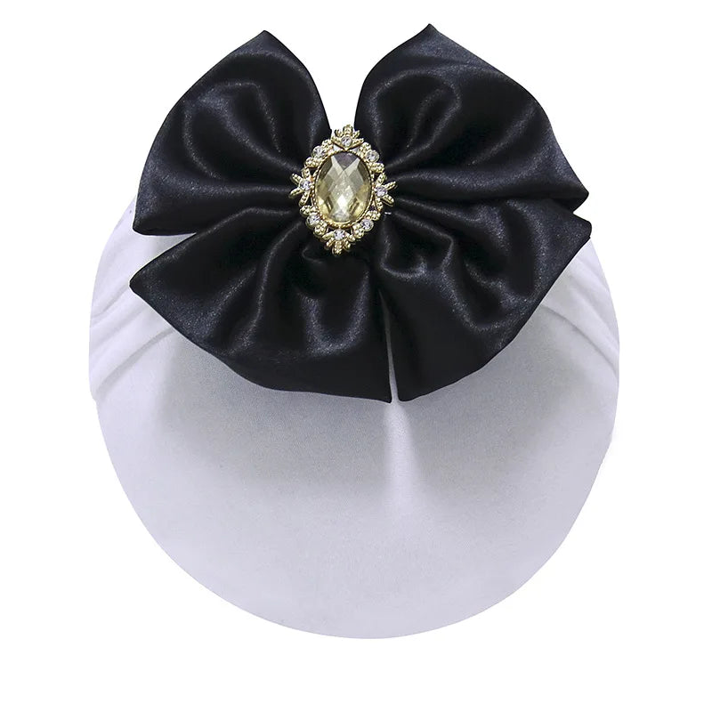 Turbante con lazo grande para recién nacido, diadema con lazo y diamantes de imitación, pañuelos para la cabeza 