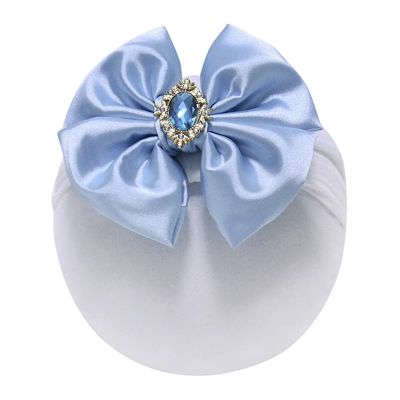 Turbante con lazo grande para recién nacido, diadema con lazo y diamantes de imitación, pañuelos para la cabeza 