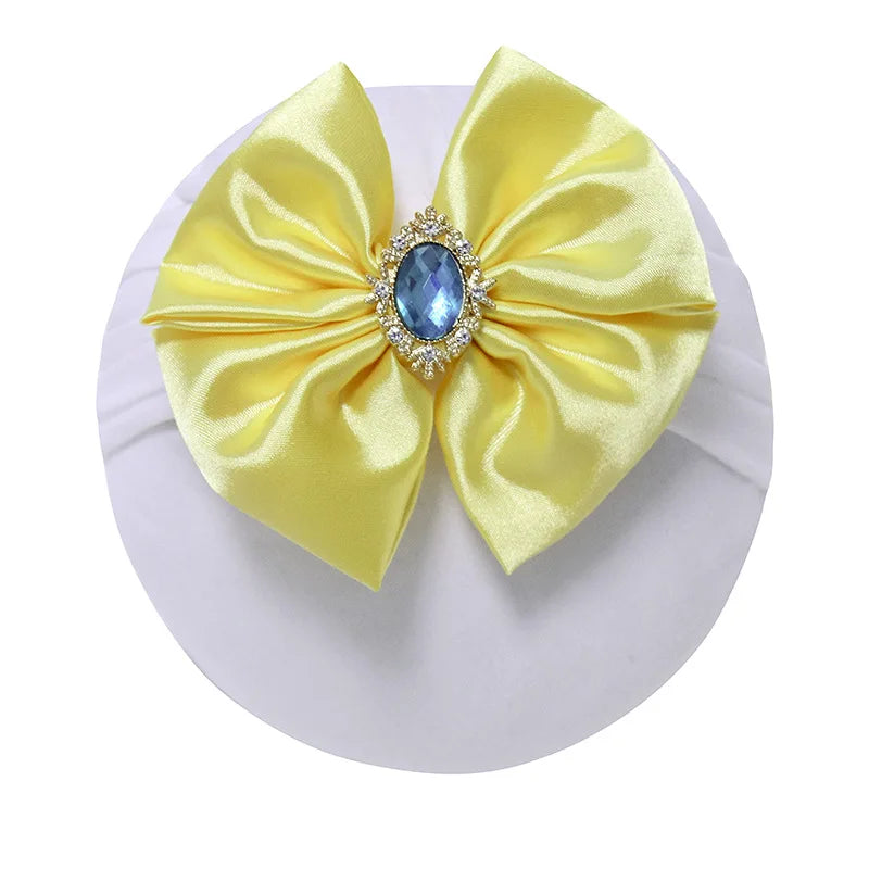 Turbante con lazo grande para recién nacido, diadema con lazo y diamantes de imitación, pañuelos para la cabeza 