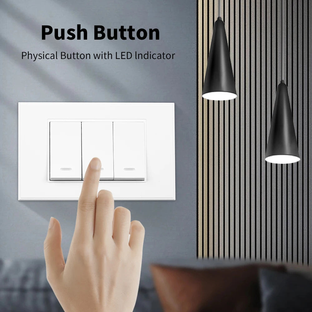 Tuya Smart Life WiFi Wall Light Switch, No Neutral Wire, US Button, Physical Wall Switches for Alexa, Google Home 