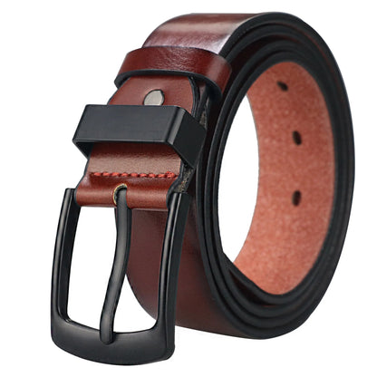 Cinturón casual vintage Maikun para hombre, con hebilla de pasador negra, de cuero ancho y versátil para estudiantes.