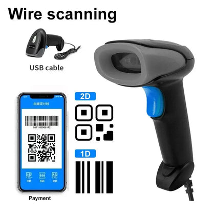 U20 USB Wired Handheld Supermarket Barcode Reader, U20, 1D, 2D, Warehouse, Barcode, QR Code Scanner, CMOS Image, High Speed ​​Decoding