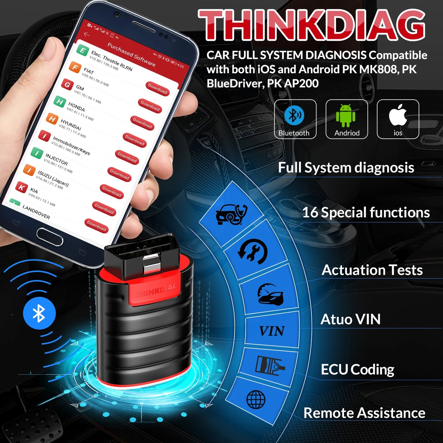 THINKCAR Thinkdiag hot Version Full System all car 16 Reset Service 1 Year Free OBD2 Diagnostic scan Tool Active Test ECU Coding