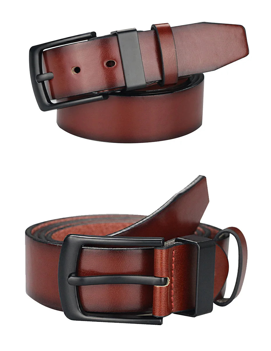 Cinturón casual vintage Maikun para hombre, con hebilla de pasador negra, de cuero ancho y versátil para estudiantes.