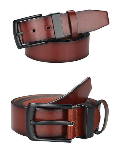Cinturón casual vintage Maikun para hombre, con hebilla de pasador negra, de cuero ancho y versátil para estudiantes.