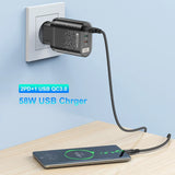 USLION-USB C Travel Fast Charging Charger, Tablet, Laptop, PD, Quick Charge 3.0, Wall Phone Adapter, iPhone 15, Xiaomi, 58W