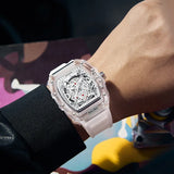 UTHAI - Reloj de cuarzo transparente para hombre, con cuerpo hueco, personalizado, resistente al agua, con calendario, informal, deportivo y moderno, BK134 