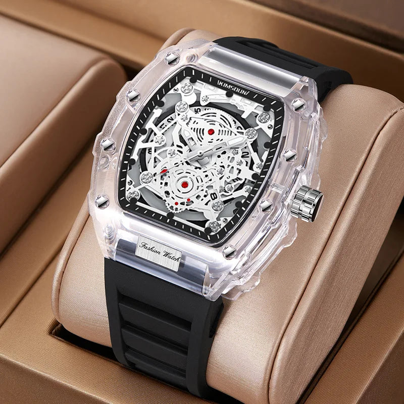 UTHAI - Reloj de cuarzo transparente para hombre, con cuerpo hueco, personalizado, resistente al agua, con calendario, informal, deportivo y moderno, BK134 