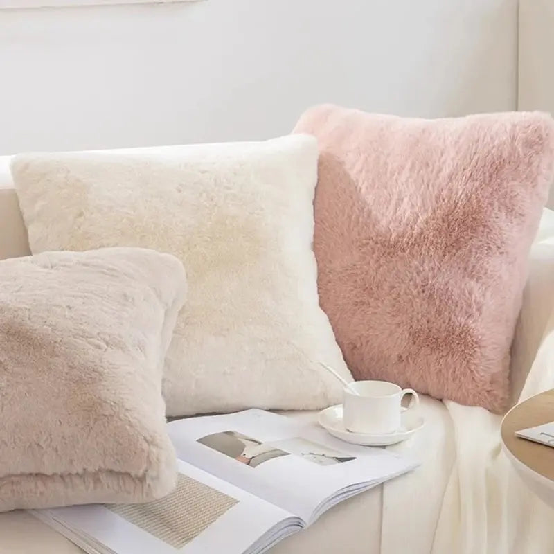 Ultra Soft Faux Rabbit Fur Throw Pillow Case, Warm Plush, Decorative Pillow, Cushion Cover for Sofa, Bedroom, Living Room, Luxury