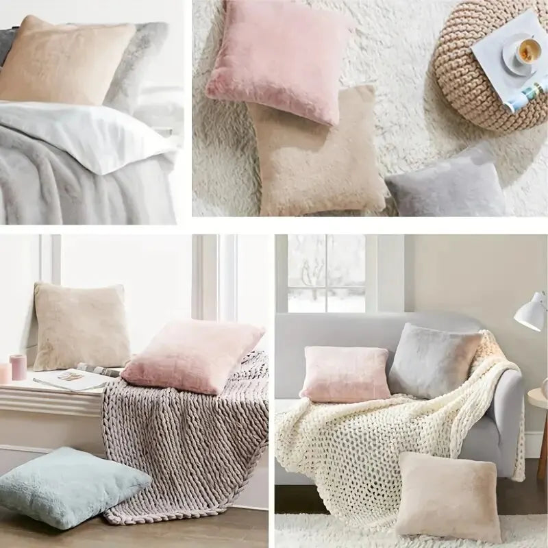 Ultra Soft Faux Rabbit Fur Throw Pillow Case, Warm Plush, Decorative Pillow, Cushion Cover for Sofa, Bedroom, Living Room, Luxury