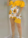 Mono corto ajustado con estampado floral de un solo hombro para mujer, sexy, ajustado, estilo urbano femenino, con aberturas, moda de verano. 
