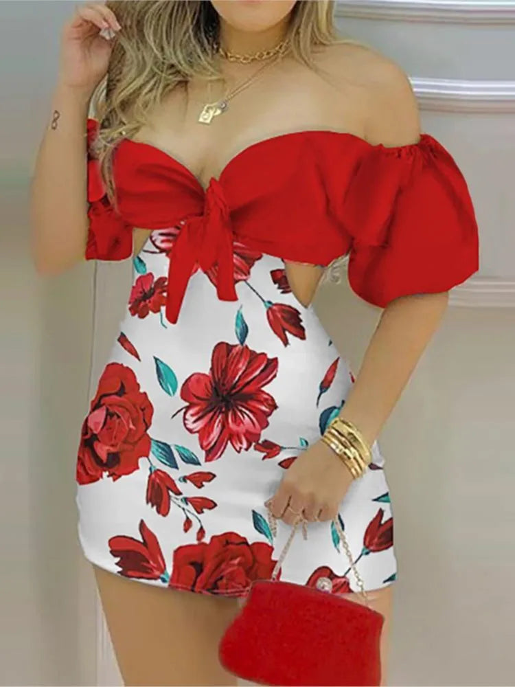 Mono corto ajustado con estampado floral de un solo hombro para mujer, sexy, ajustado, estilo urbano femenino, con aberturas, moda de verano. 