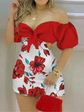 Mono corto ajustado con estampado floral de un solo hombro para mujer, sexy, ajustado, estilo urbano femenino, con aberturas, moda de verano. 