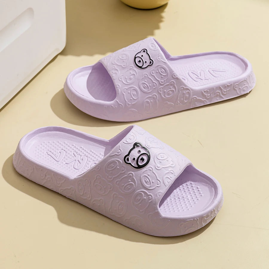 Cartoon bear print slippers for men and women, indoor soft sole slides, EVA bathroom, summer outdoor cool shoes for couple, fashion 