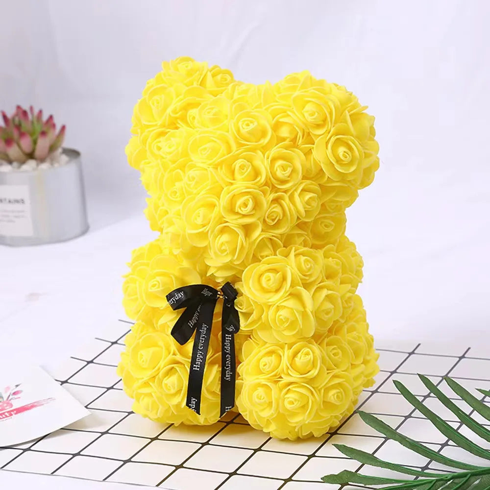 Rose Bear New Valentine's Day Gifts 25cm Flower Bears Artificial Floral Decorations Mother's Day Gift for Girlfriend Festival and 