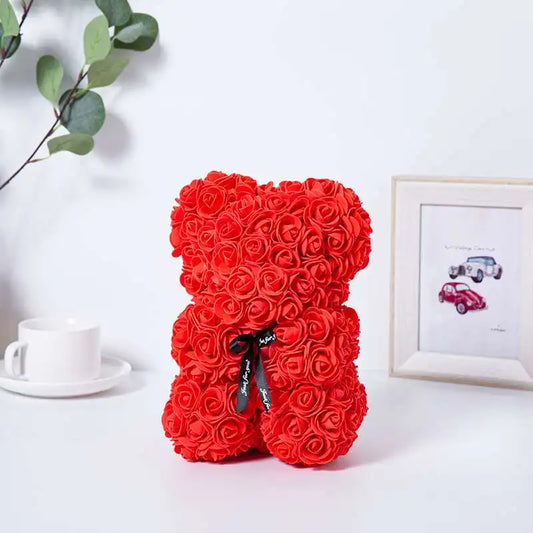 Urso rosa novos presentes do dia dos namorados 25cm flor ursos decorações florais artificiais presente do dia das mães para o festival da namorada e