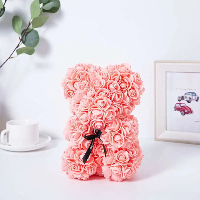 Rose Bear New Valentine's Day Gifts 25cm Flower Bears Artificial Floral Decorations Mother's Day Gift for Girlfriend Festival and 
