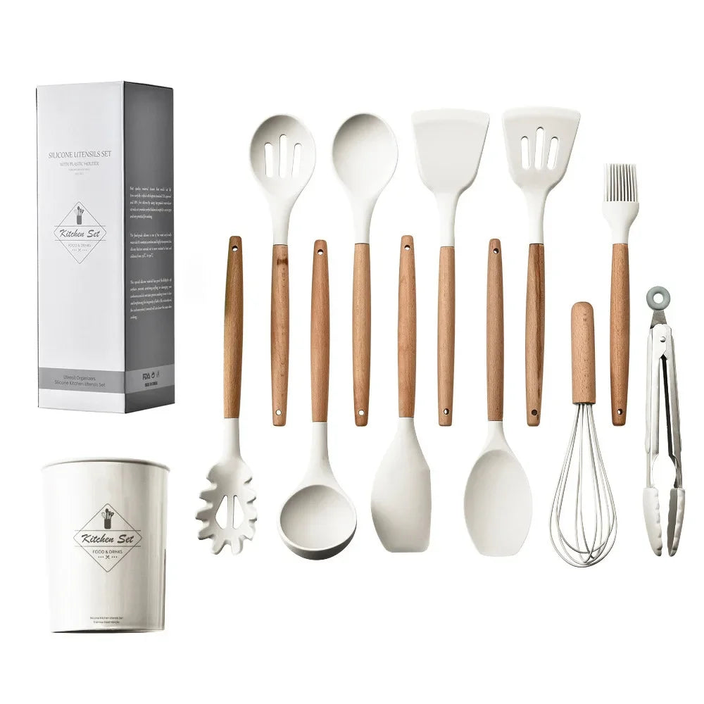 Utensilios de cocina de silicona de grado alimenticio, cuchara medidora, espátula, herramienta práctica de cocina, juego de utensilios de cocina, utensilios de cocina, espátula, 12 piezas 