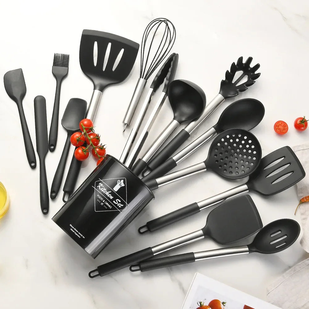 Utensilios de cocina de silicona de grado alimenticio, cuchara medidora, espátula, herramienta práctica de cocina, juego de utensilios de cocina, utensilios de cocina, espátula, 12 piezas 