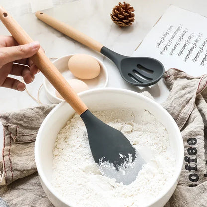 Utensilios de cocina de silicona de grado alimenticio, cuchara medidora, espátula, herramienta práctica de cocina, juego de utensilios de cocina, utensilios de cocina, espátula, 12 piezas 