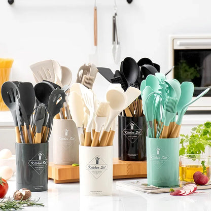 Utensilios de cocina de silicona de grado alimenticio, cuchara medidora, espátula, herramienta práctica de cocina, juego de utensilios de cocina, utensilios de cocina, espátula, 12 piezas 