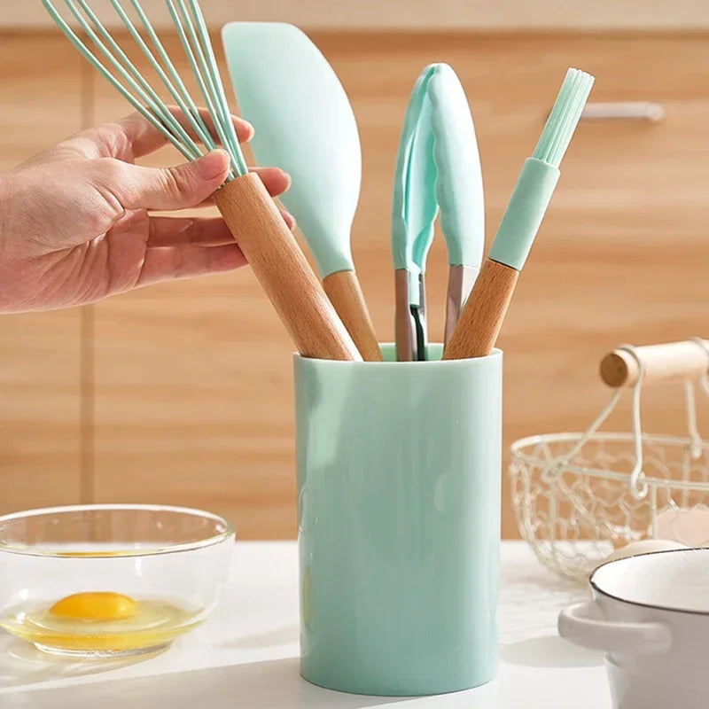 Utensilios de cocina de silicona de grado alimenticio, cuchara medidora, espátula, herramienta práctica de cocina, juego de utensilios de cocina, utensilios de cocina, espátula, 12 piezas 