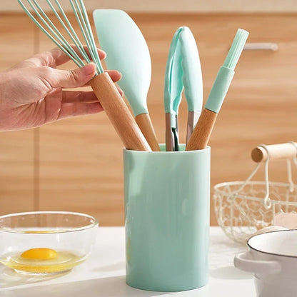 Utensilios de cocina de silicona de grado alimenticio, cuchara medidora, espátula, herramienta práctica de cocina, juego de utensilios de cocina, utensilios de cocina, espátula, 12 piezas 