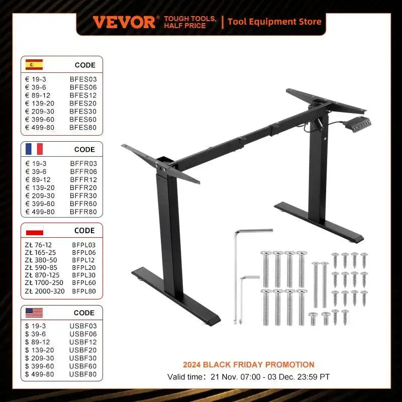 VEVOR-Adjustable Electric Stand Up Computer Desk Legs, Standing Desk Frame, Ergonomic for Home Office, Frame Only, 70-117cm Height 