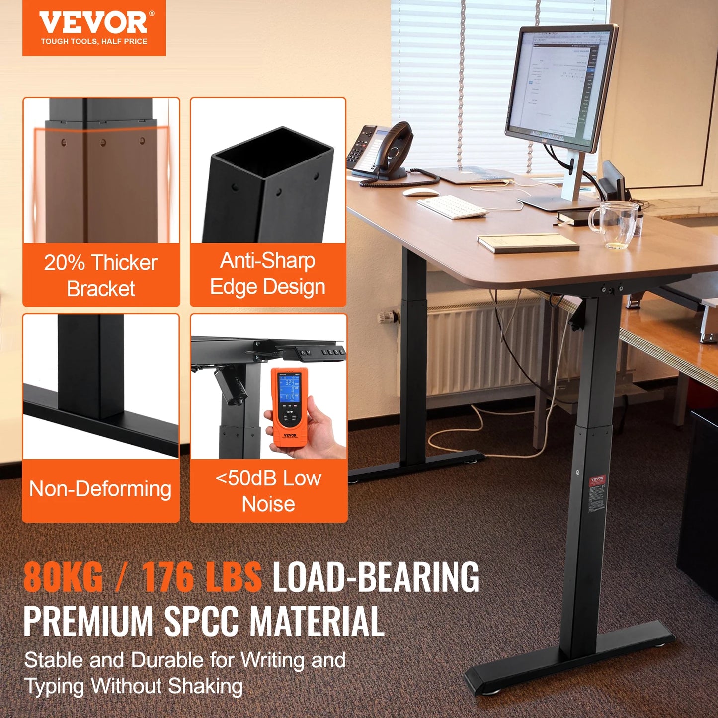 VEVOR-Adjustable Electric Stand Up Computer Desk Legs, Standing Desk Frame, Ergonomic for Home Office, Frame Only, 70-117cm Height 