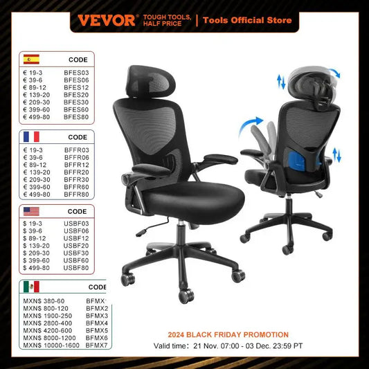 VEVOR-Ergonomic Office Chair with Sliding Seat, Mesh Seat, Adjustable Lumbar Support, Angle and Height, Home Office Chair 