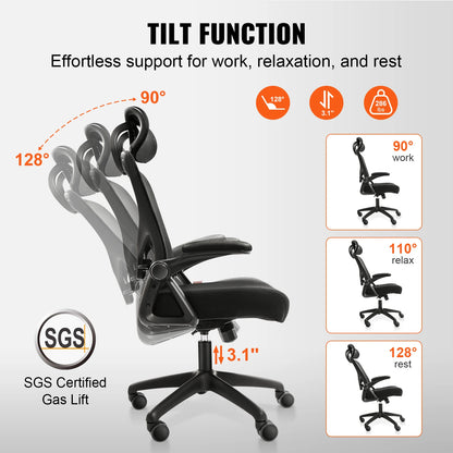 VEVOR-Cadeira Ergonômica de Escritório com Assento Deslizante, Assento de Malha, Apoio Lombar Ajustável, Ângulo e Altura, Cadeira Home Office