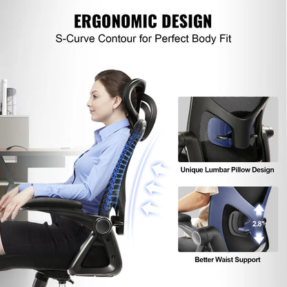 VEVOR-Cadeira Ergonômica de Escritório com Assento Deslizante, Assento de Malha, Apoio Lombar Ajustável, Ângulo e Altura, Cadeira Home Office