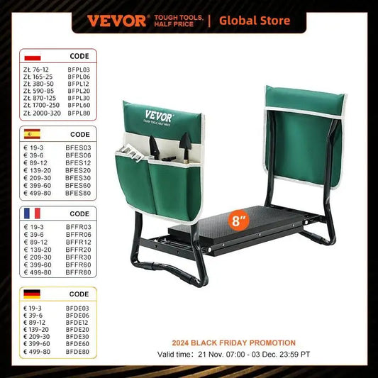 VEVOR-Garden Kneeler and Seat, 330 lbs Load Capacity, 8 or 10" EVA Wide Pad, Folding Stool, Kneeling Stool for Gardening 