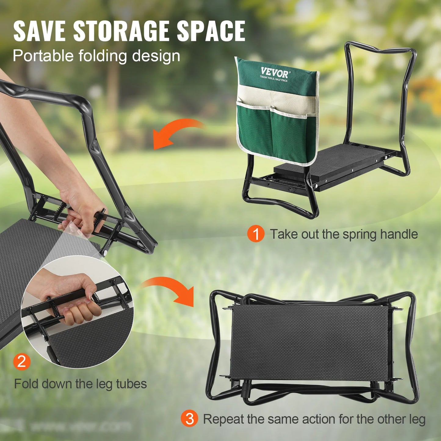 VEVOR-Garden Kneeler and Seat, 330 lbs Load Capacity, 8 or 10" EVA Wide Pad, Folding Stool, Kneeling Stool for Gardening 